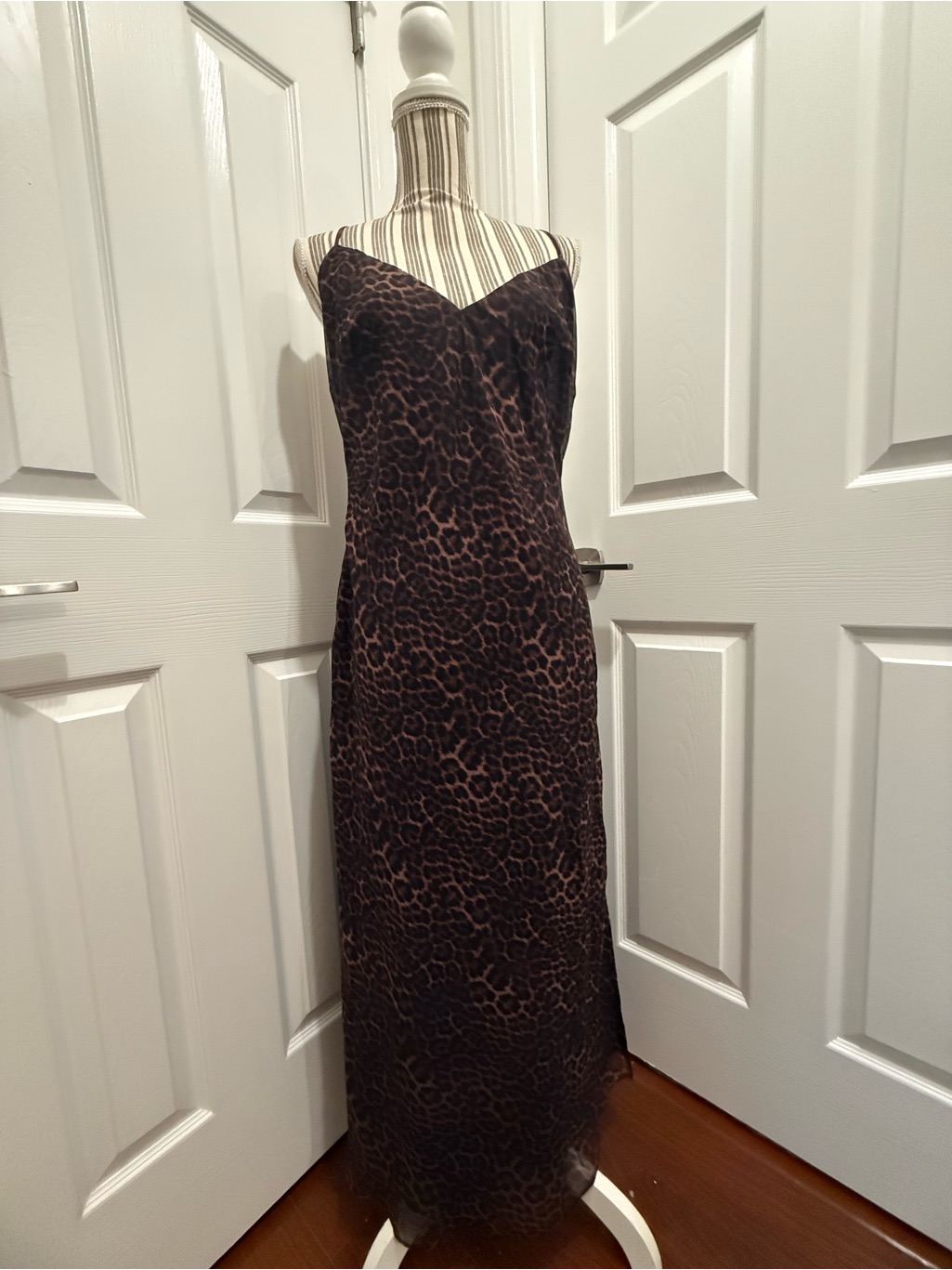 Bardot Leopard Print Slip Dress - Xl - Brown & Black Spaghetti Strap